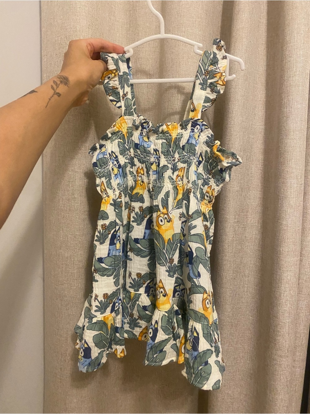 Kids Bluey Yellow & Green Floral Smocked Sundress 🐶